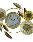 37" Gold Silver And White Iron Silent Analog Floral Novelty Wall Clock