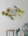 37" Gold Silver And White Iron Silent Analog Floral Novelty Wall Clock