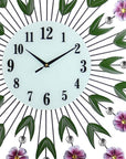 27" Purple Green And White Metal and Glass Silent Analog Floral Round Wall Clock