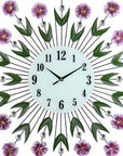 27" Purple Green And White Metal and Glass Silent Analog Floral Round Wall Clock