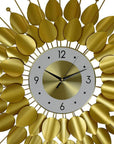28" Gold And White Silent Analog Floral Sunburst Wall Clock