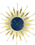 27" Gold And Blue Silent Analog Sunburst Wall Clock
