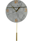 10" White And Gold Silent Pendulum Marble Round Wall Clock