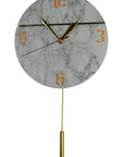 10" White And Gold Silent Pendulum Marble Round Wall Clock