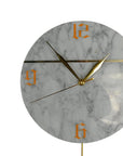 10" White And Gold Silent Pendulum Marble Round Wall Clock