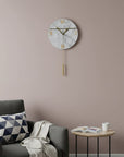 10" White And Gold Silent Pendulum Marble Round Wall Clock