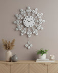 27" Silver And White Silent Pendulum Starburst Wall Clock