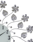 27" Silver White And Black Metal and Glass Silent Analog Floral Round Wall Clock