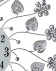 27" Silver White And Black Metal and Glass Silent Analog Floral Round Wall Clock