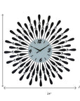 24" Black White And Silver Silent Analog Starburst Wall Clock