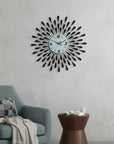 24" Black White And Silver Silent Analog Starburst Wall Clock