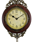 15" Brown And Gold Resin Silent Pendulum Ornate Oval Wall Clock