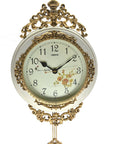 16" Antiqued White And Bronze Resin Silent Pendulum Ornate Oval Wall Clock