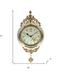 16" Antiqued White And Bronze Resin Silent Pendulum Ornate Oval Wall Clock