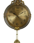 15" Gold And Silver Resin Silent Pendulum Ornate Round Wall Clock