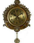 17" Gold And Black Resin Silent Pendulum Ornate Round Wall Clock