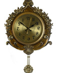 17" Gold And Black Resin Silent Pendulum Ornate Round Wall Clock