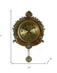 17" Gold And Black Resin Silent Pendulum Ornate Round Wall Clock