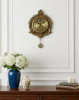 17" Gold And Black Resin Silent Pendulum Ornate Round Wall Clock