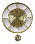 16" Gold And Silver Mirrored Glass And Resin Silent Pendulum Ornate Round Wall Clock