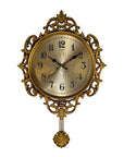 17" Gold And Black Resin Silent Pendulum Ornate Round Wall Clock
