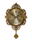 17" Gold And Black Resin Silent Pendulum Ornate Round Wall Clock