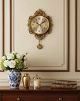 17" Gold And Black Resin Silent Pendulum Ornate Round Wall Clock