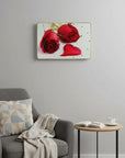 24" Red White And Gold Solid Wood and Acrylic Silent Roses Floral Wall Clock