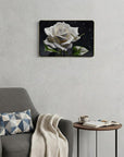 24" White Black And Green Solid Wood and Acrylic Silent Roses Floral Wall Clock