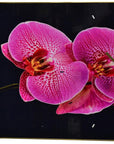 24" Pink Black And Gold Solid Wood and Acrylic Silent Orchids Floral Wall Clock