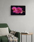 24" Pink Black And Gold Solid Wood and Acrylic Silent Orchids Floral Wall Clock