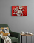 24" White Red And Black Solid Wood and Acrylic Silent Analog Floral Wall Clock