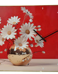 24" Gold Red And White Solid Wood and Acrylic Silent Daisies Floral Wall Clock