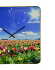 24" Blue Red And Gold Solid Wood and Acrylic Silent Tulips Floral Wall Clock