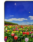 24" Blue Red And Gold Solid Wood and Acrylic Silent Tulips Floral Wall Clock