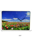 24" Blue Red And Gold Solid Wood and Acrylic Silent Tulips Floral Wall Clock