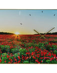 24" Red Blue And Gold Solid Wood and Acrylic Silent Poppies Floral Wall Clock