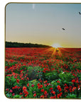 24" Red Blue And Gold Solid Wood and Acrylic Silent Poppies Floral Wall Clock