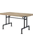 64" Oak and Black Wood and Iron Trestle Base Dining Table