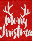 24" X 36" Red And White Coir Reindeer Outdoor Christmas Door Mat