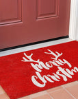 24" X 36" Red And White Coir Reindeer Outdoor Christmas Door Mat