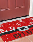 24" X 36" Red And Black Coir Snowflake Outdoor Christmas Door Mat