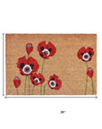 24" X 36" Natural And Red Coir Floral Outdoor Door Mat