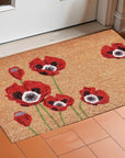 24" X 36" Natural And Red Coir Floral Outdoor Door Mat
