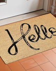 24" X 36" Natural And Black Hello Distressed Outdoor Coir Door Mat