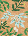 24" X 36" Natural And Green Botanical Leaves Outdoor Coir Door Mat