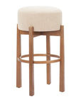 Set of Two 30" Beige And Walnut Fabric And Wood Backless Bar Height Bar Chairs