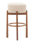 Set of Two 30" Beige And Walnut Fabric And Wood Backless Bar Height Bar Chairs