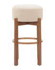 Set of Two 30" Beige And Walnut Fabric And Wood Backless Bar Height Bar Chairs