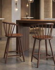 Set of Two 26" Walnut Solid Wood Counter Height Bar Chairs